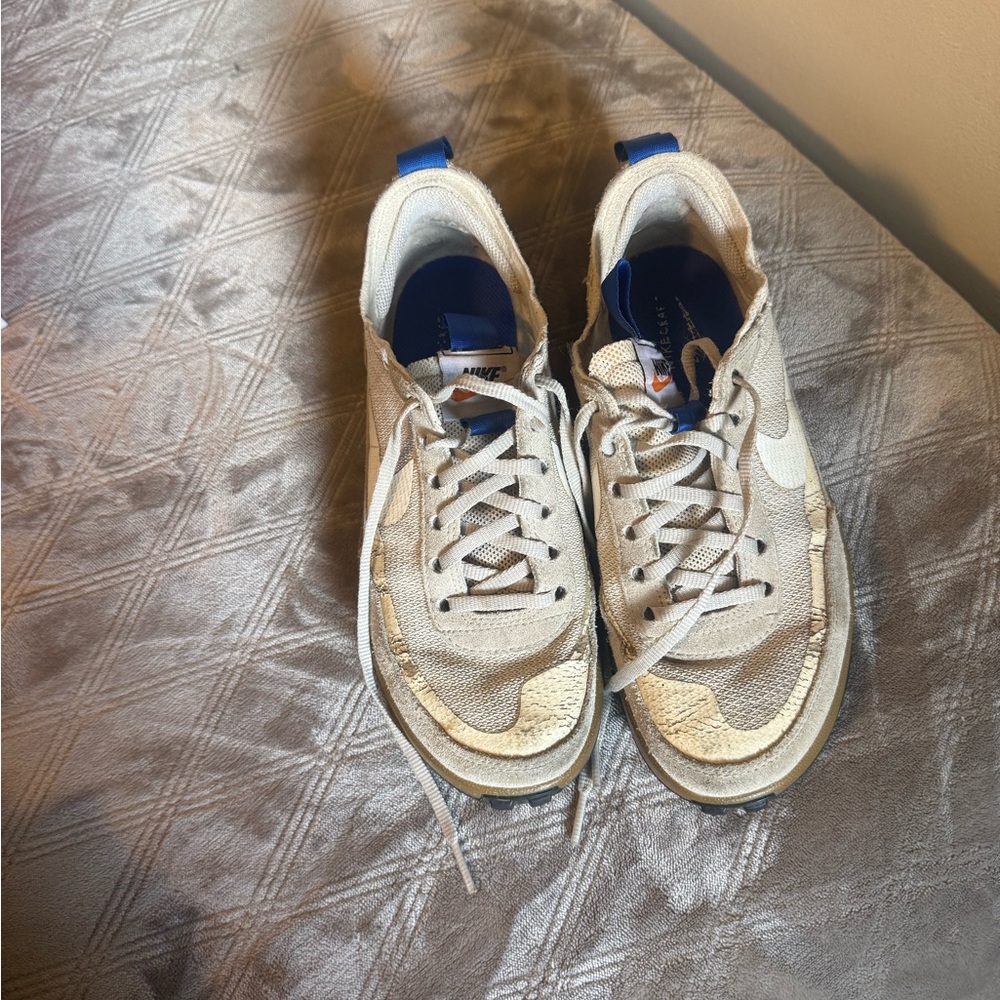 Tom Sach Nike Cream and Blue Athletic Shoes